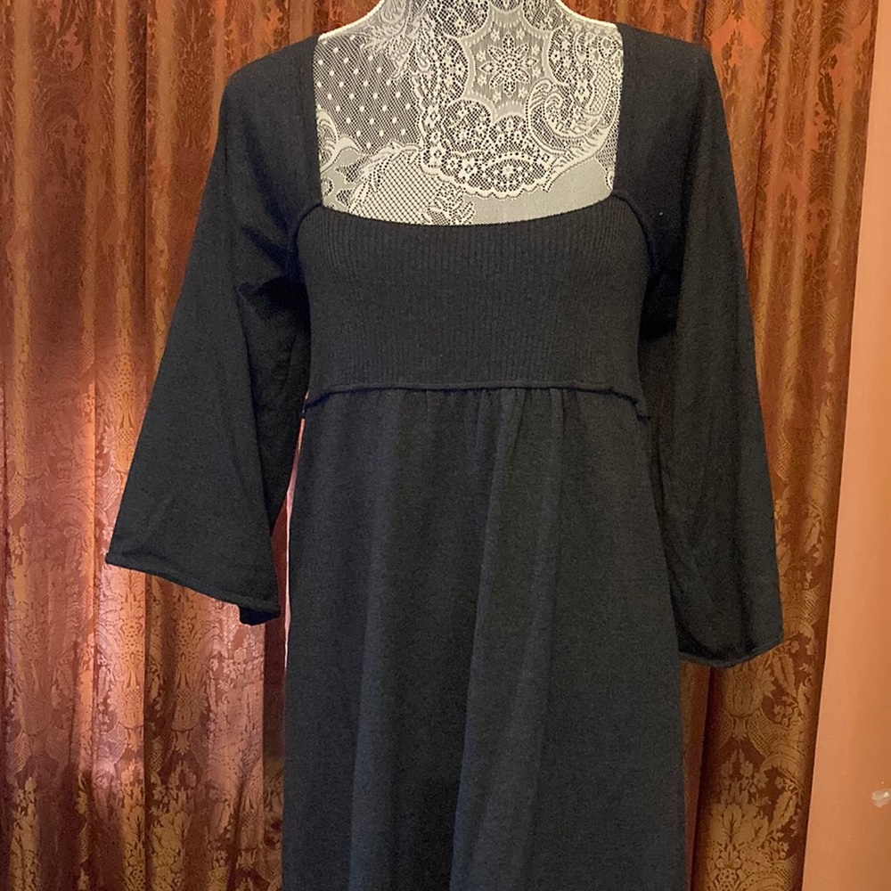Studio M by Max Studio silk-cotton blend bell sleeve grey square neck dress. NWT